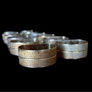 MCM Napkin Rings Set of 12 Gold Tone Textured Crescent Shaped Vintage Patina